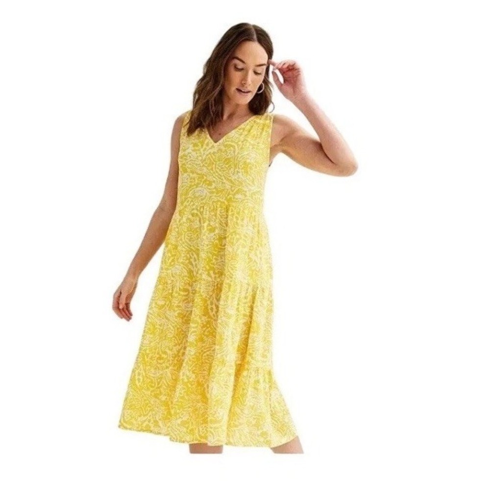 Sonoma Goods for Life Women's Yellow Tiered V-Neck Midi Dress Large Coastal